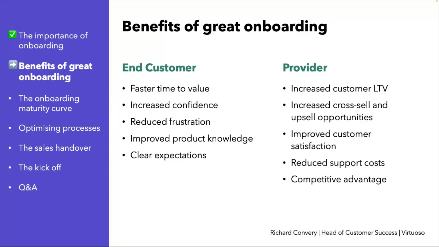 Benefits of great onboarding: the end customer and the provider.