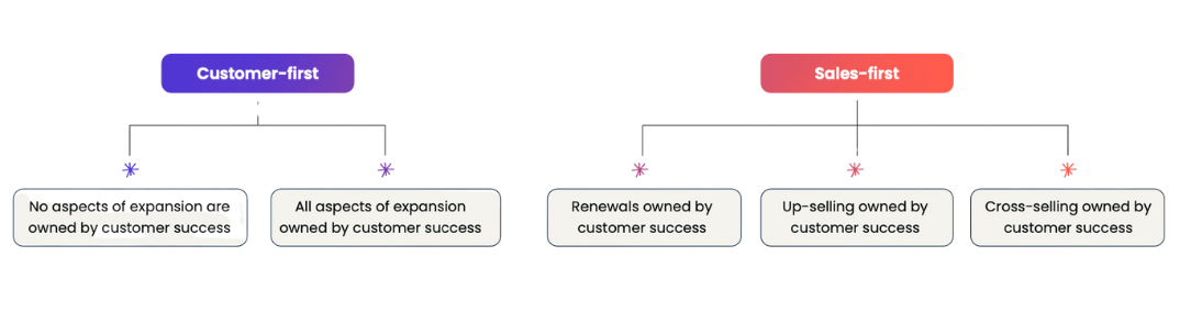 Two colorful geneology-style charts showing how company cultures affect expansion responsibility