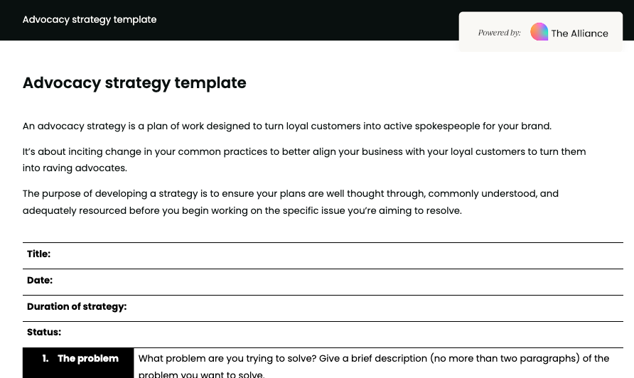 customer advoacy strategy template