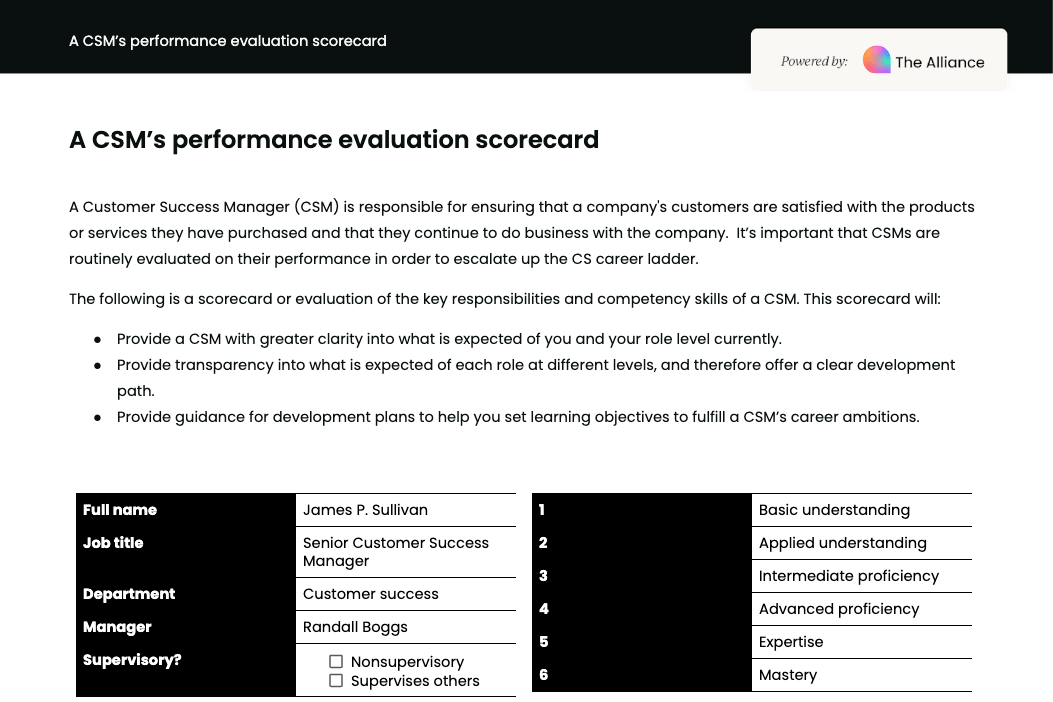 CSM performance evaluation scorecard