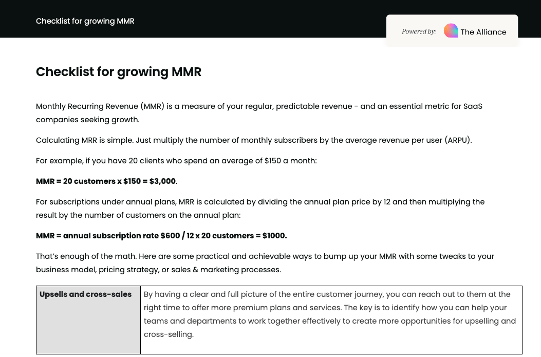 Checklist for growing MMR