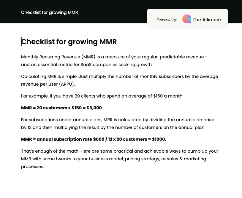 Checklist for growing MRR