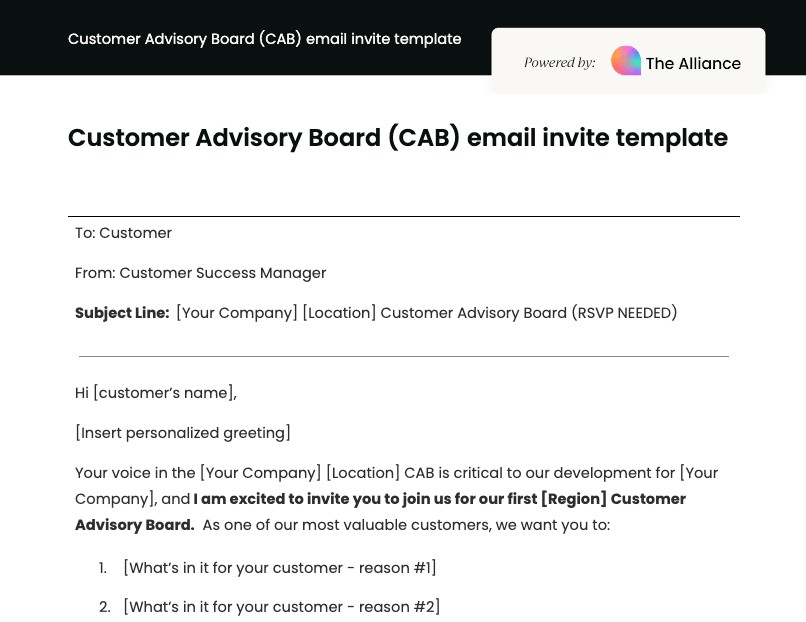 Customer Advisory Board (CAB) email invite template