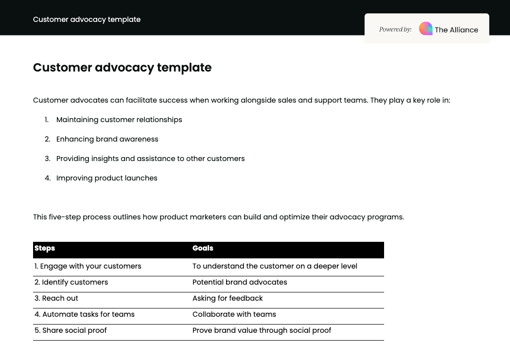 Customer advocacy template