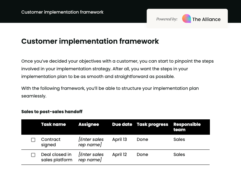 Customer implementation framework