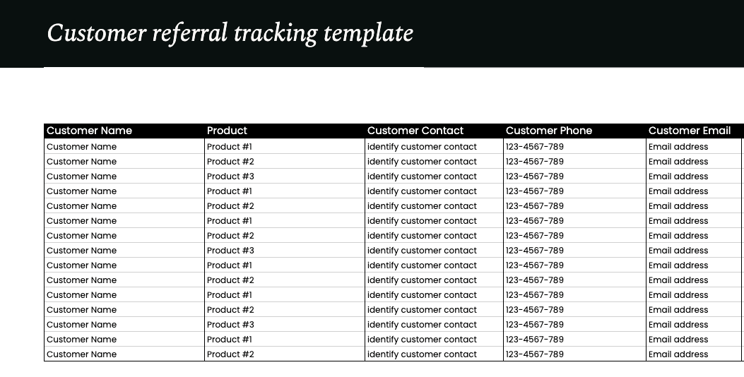 Customer referral tracking template