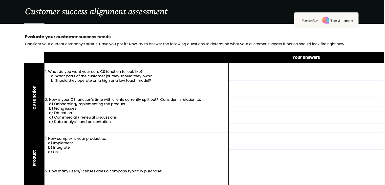 Customer success alignment assessment template