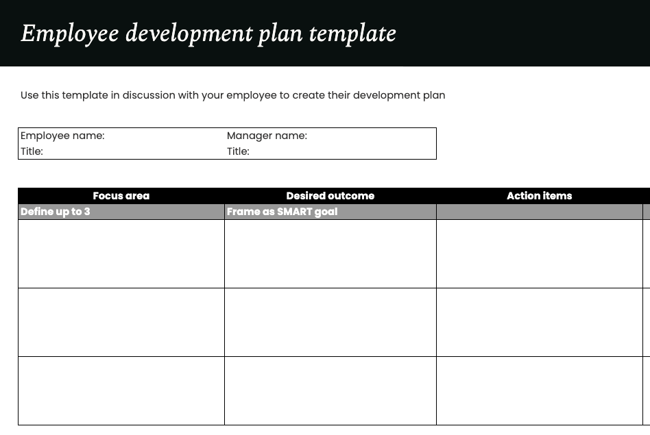 Employee development plan template