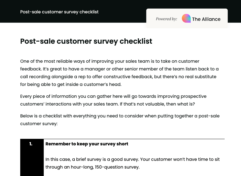 Post-sale customer survey checklist