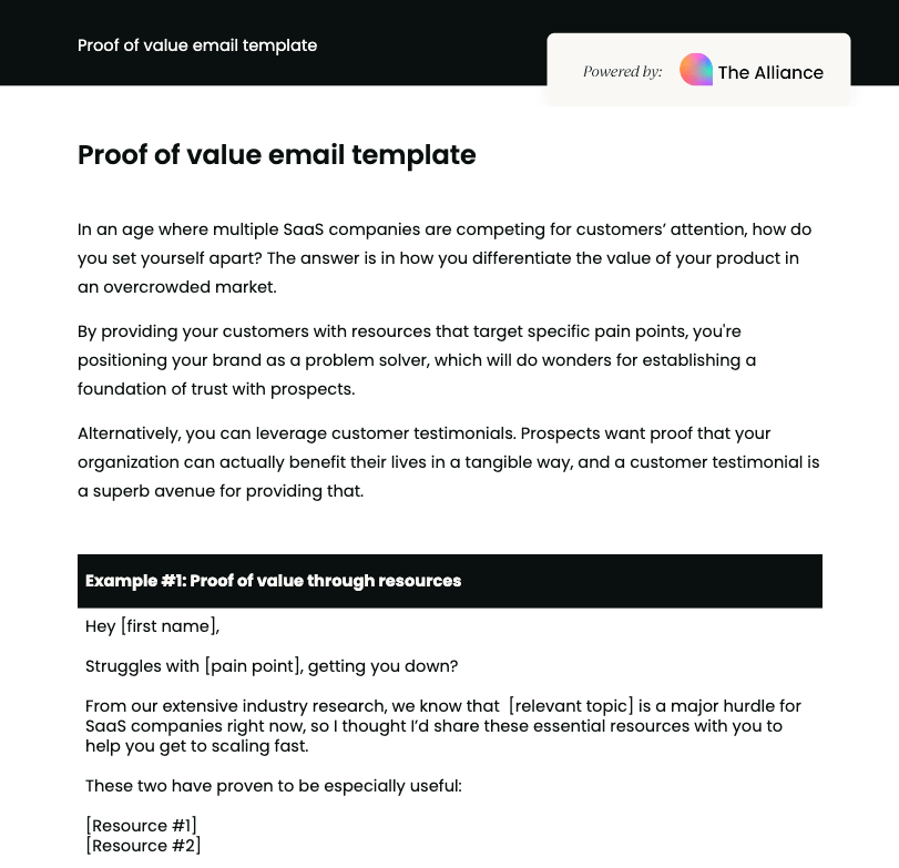 Proof of value email template