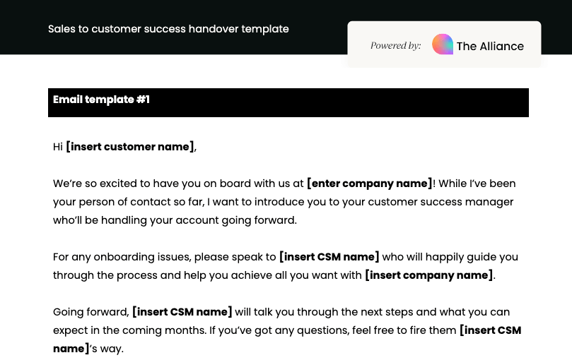 Sales to customer success handover template