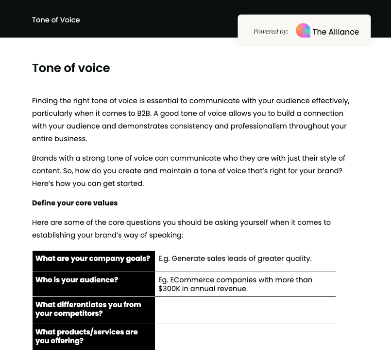 Tone of voice template