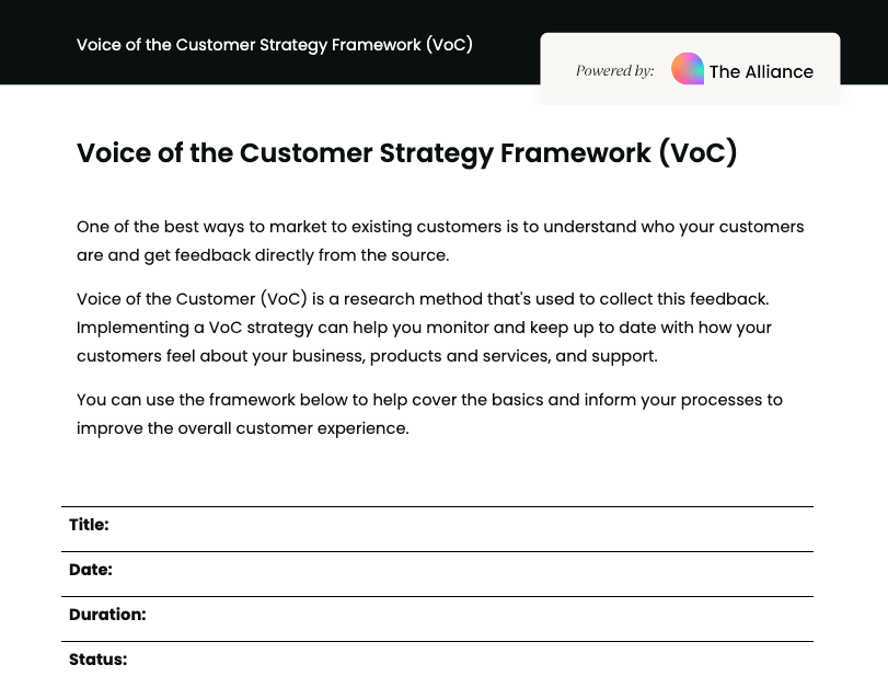 Voice of the customer (VOC) strategy framework