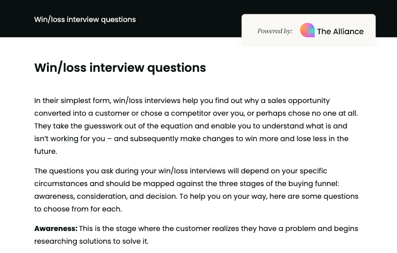 Win/loss interview questions