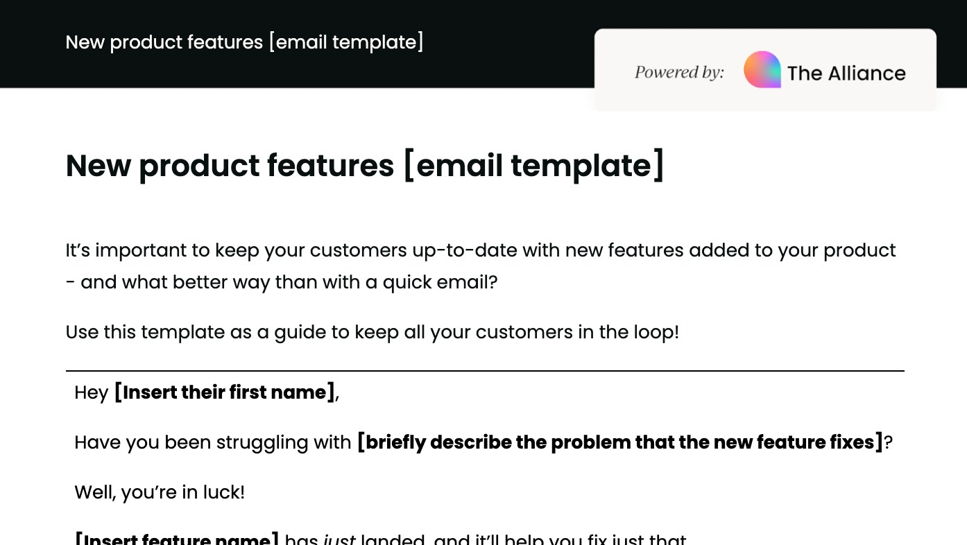 New product features email template