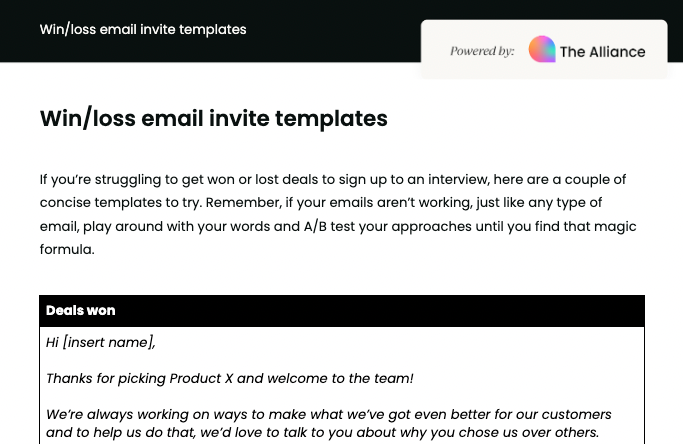 Win/loss email invite templates