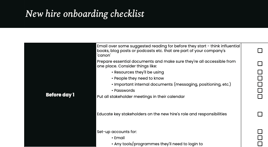 New hire onboarding checklist