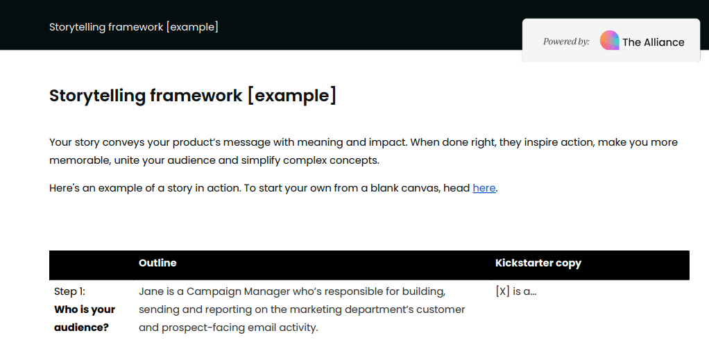 Storytelling framework [example]