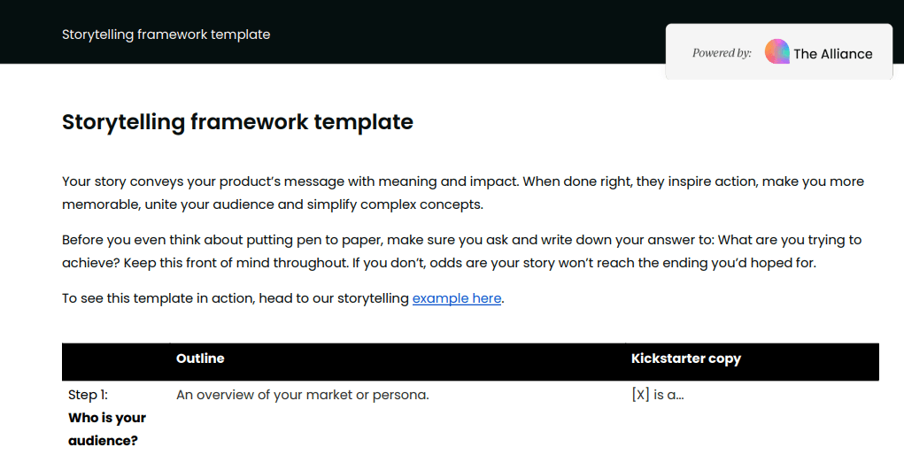 Storytelling framework template