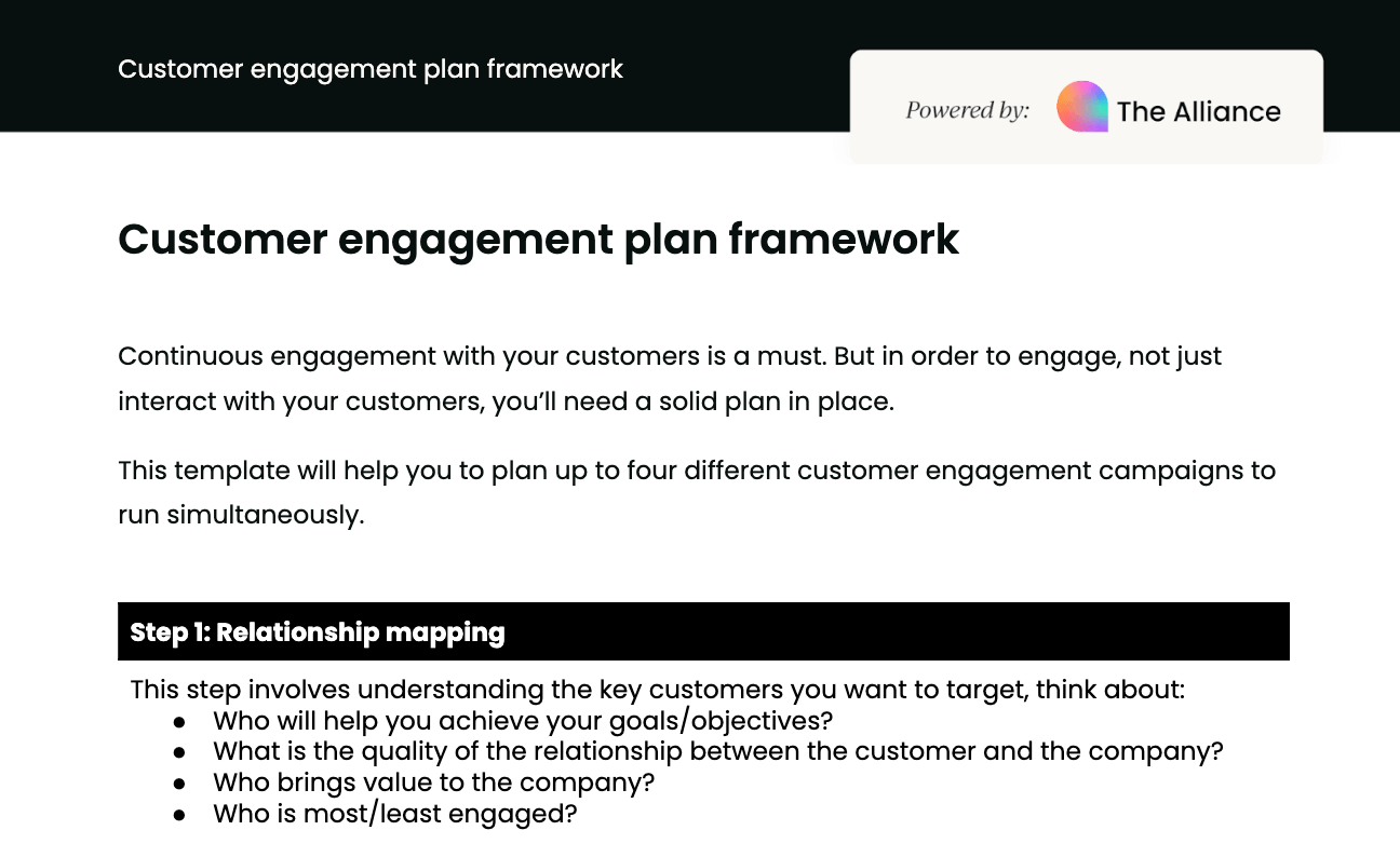 Customer engagement plan framework