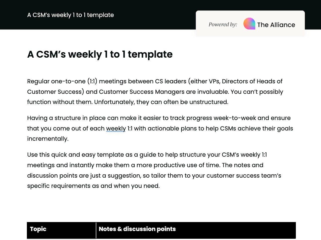  Weekly 1-to-1 template for CSMs